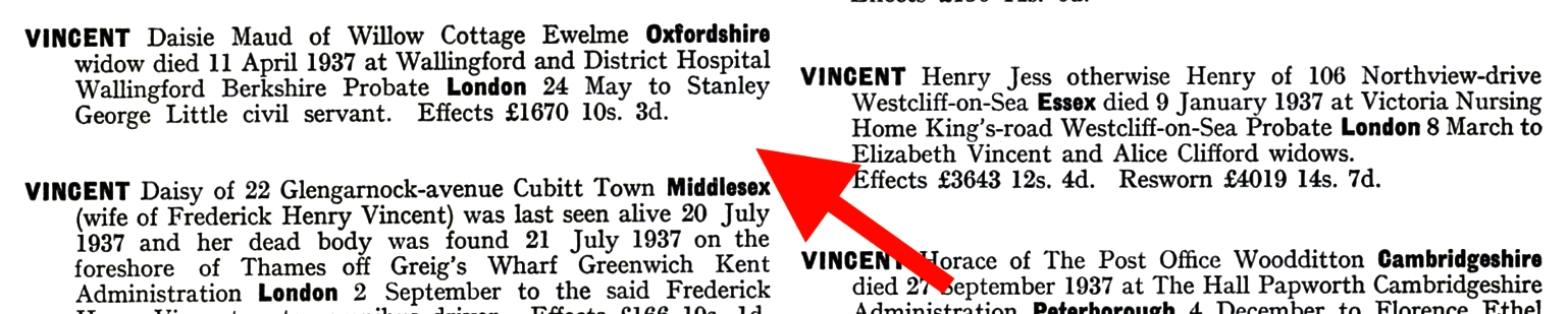 Estate of Daisy Maud Vincent